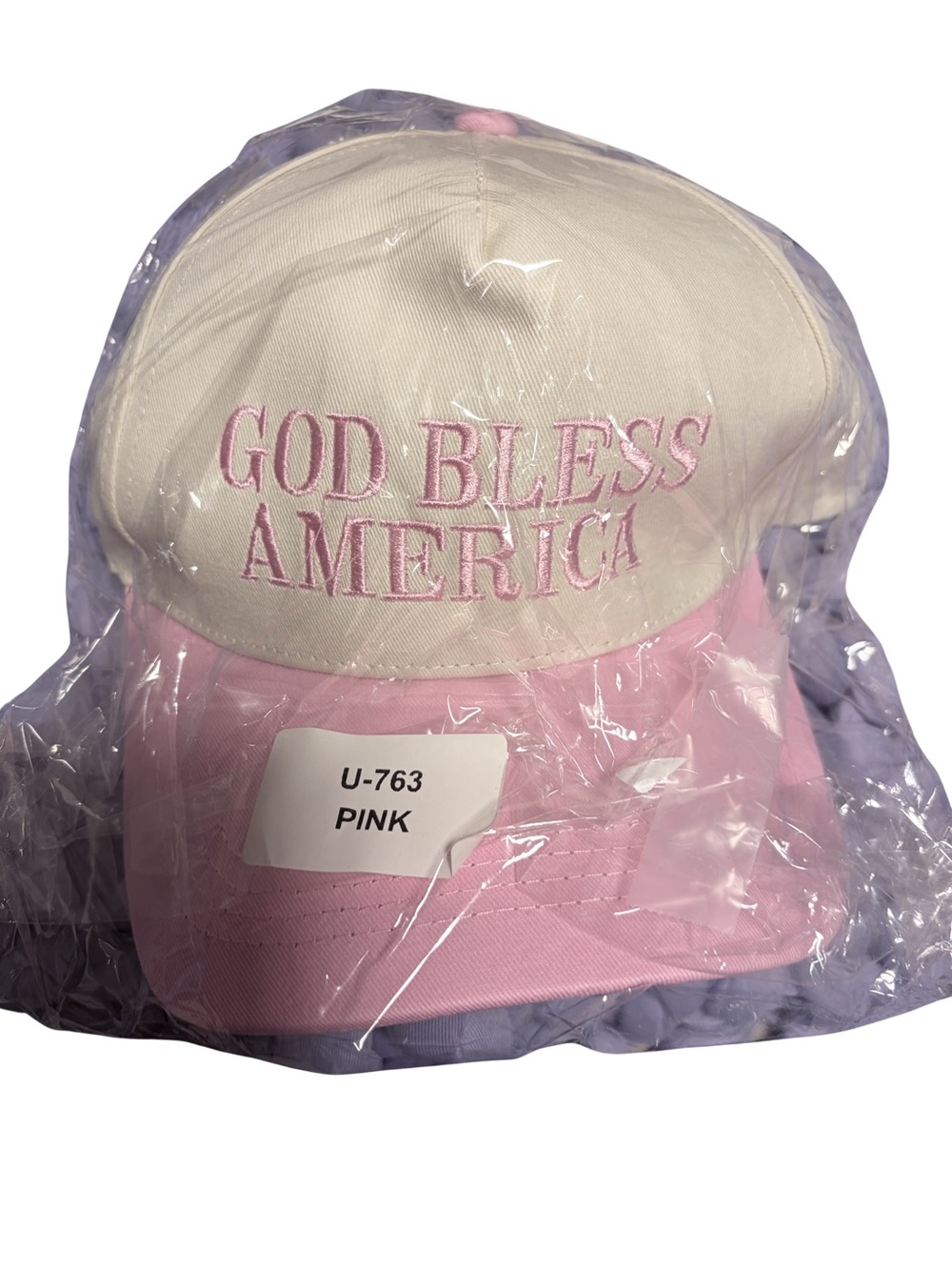 Women’s Zenana Pink & Cream 'God Bless America' Embroidered Baseball Cap NWT